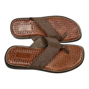Tommy Bahama Excellent Used Caicos Flip Flops Men's 12 Brown Woven Leather